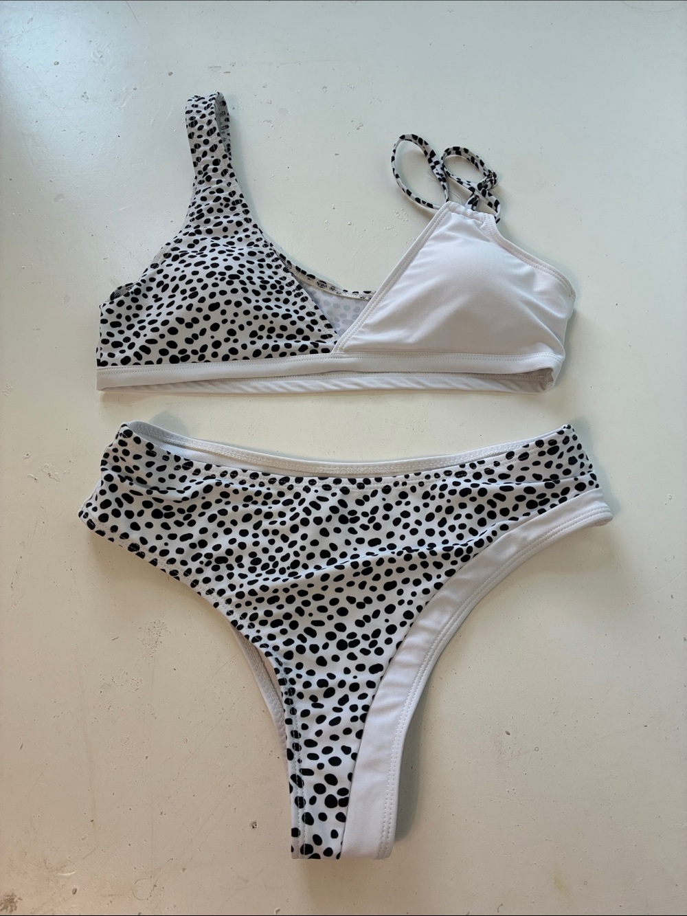 SHEIN White & Black Dalmatian Print Bikini Set